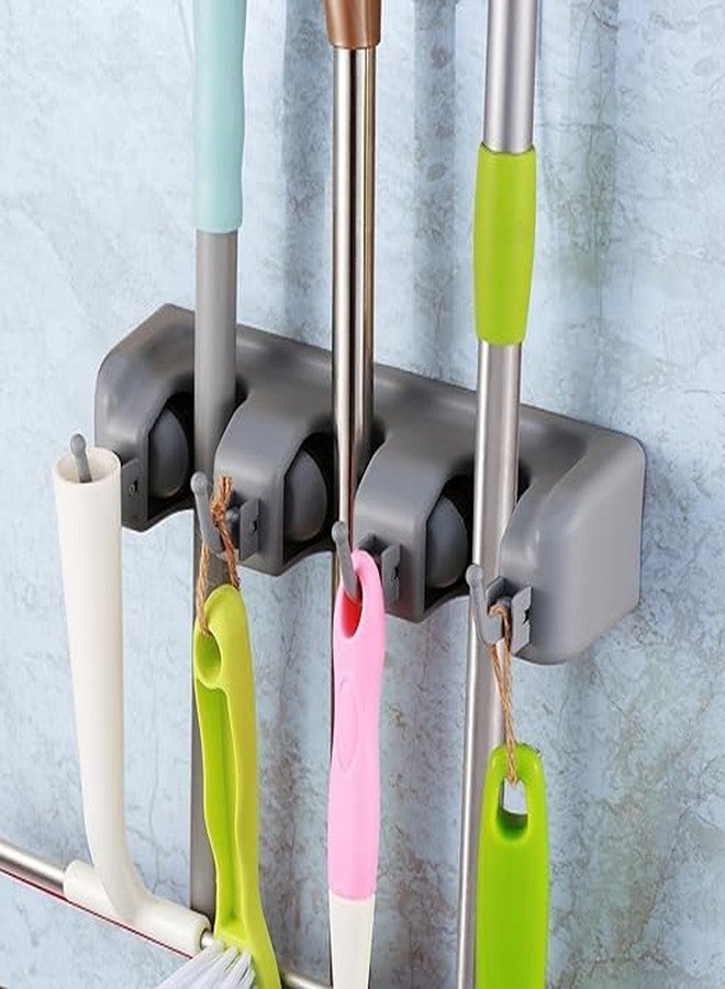 Garth Plastic Broom Holder Wall Mounted | Mop Holder For Wall | Mop And Broom Holder Wall Mount | Mop Stand | Broom Hanger Wall Mounted With Hanger Hooks For Bathroom & Kitchen (3 Slot 4 Hooks) - Image 1